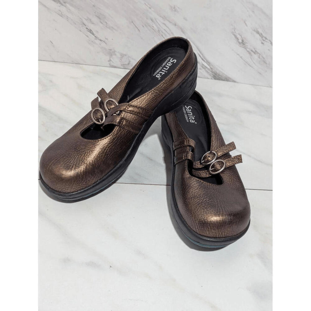 Sanita Bronze Solid Leather Danish Design Baby Jane Style Shoes Size 40 US 9.5
